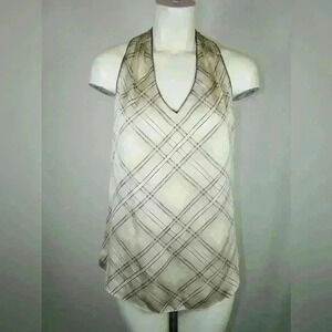 White House Black Market Plaid Tank Top Blouse WHBM Sleeveless V-Neck